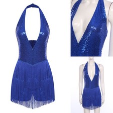 Women's Fringe Jumpsuit Dance Romper Sleeveless Tassel Ballroom Dance Leotard