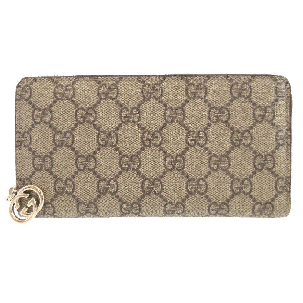 Portefeuille long Gucci 307982 Gg Supreme cuir beige marron fermeture éclair ronde 0415