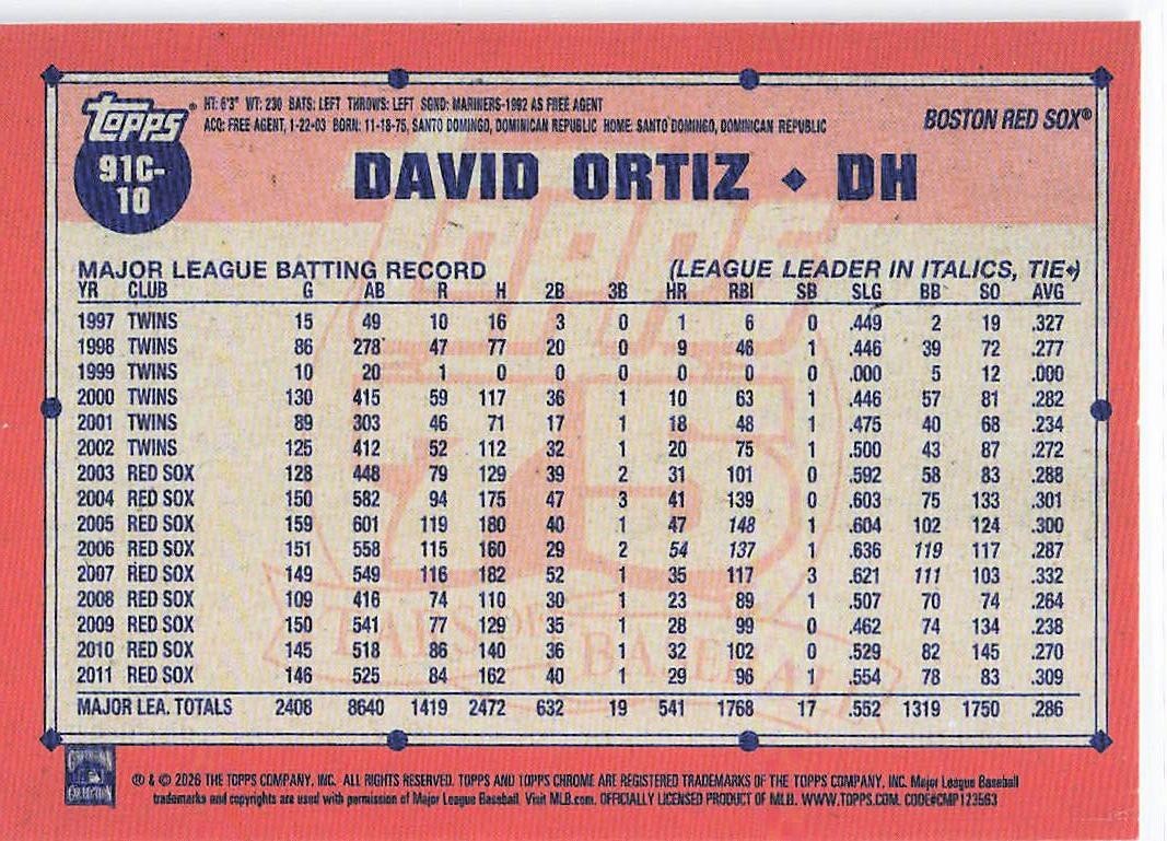 DAVID ORTIZ - 2026 Topps Series 1 - Silver Pack Mojo #91C-10 view 2