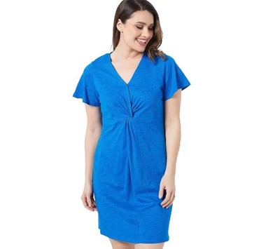 NEW  DENIM & CO BEACH TWIST FRONT DRESS SAPPHIRE BLUE  PLUS SIZE 2X