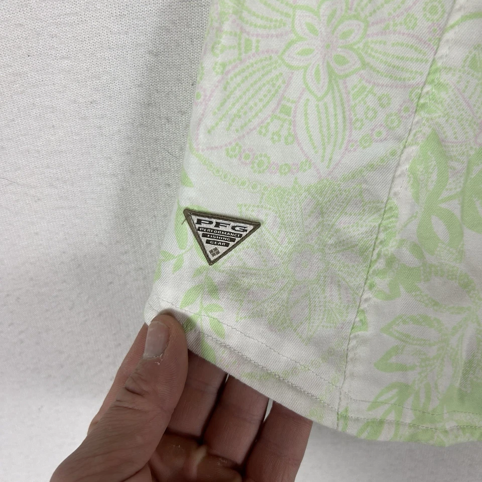 Camisa Columbia PFG manga corta abotonada para mujer pequeña verde floral top de senderismo Foto 4 de 4