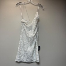 Lulus Sequin Mini Dress Women XXS White New Cowl Neck Spaghetti Strap 12868