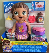 HTF 2020 Hasbro Baby Alive Breakfast Time Baby Doll Brown Hair Pees Eats Poops