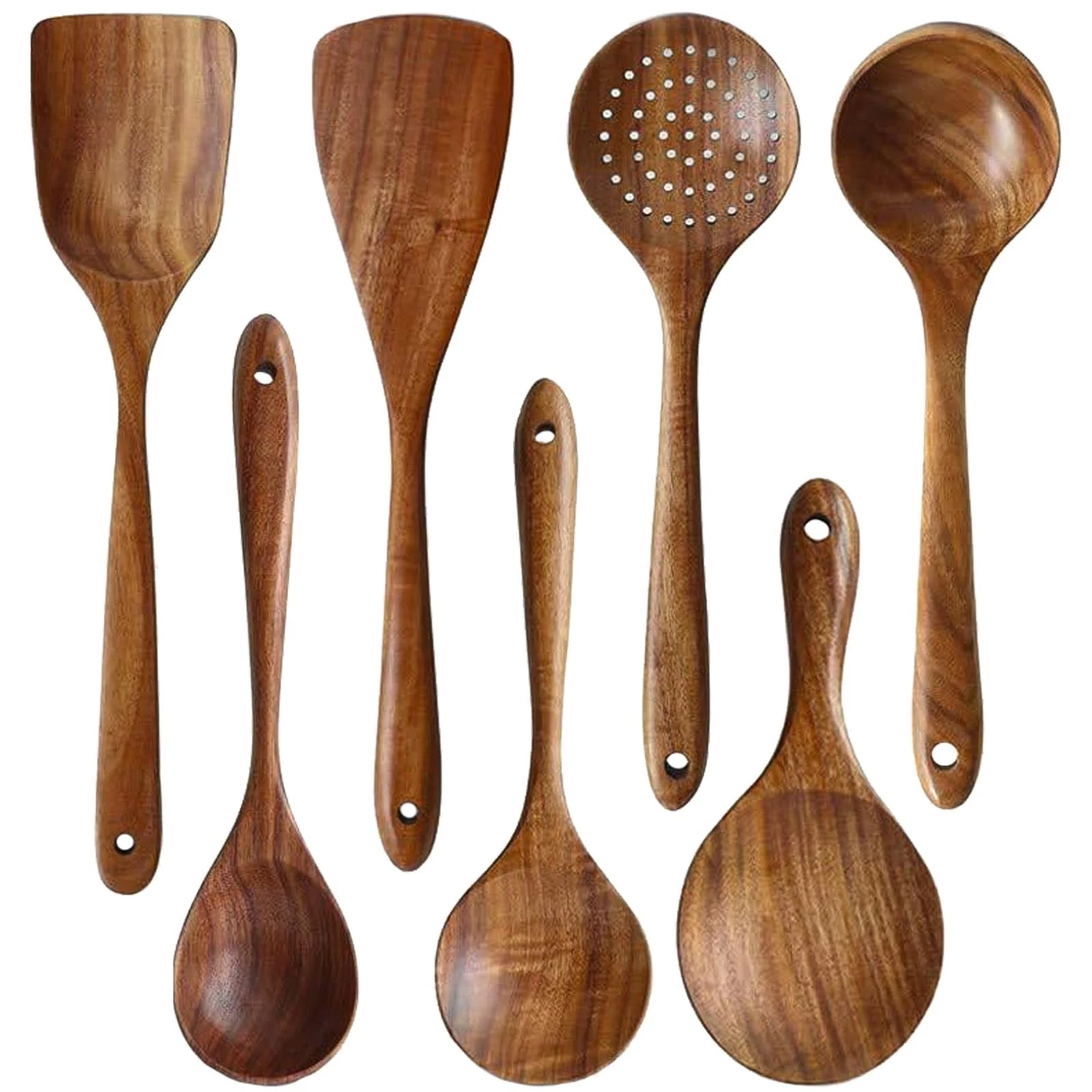 Wooden Spoons for Cooking, 7Pcs Handmade Natural Teak Cooking Spoons Wooden S...