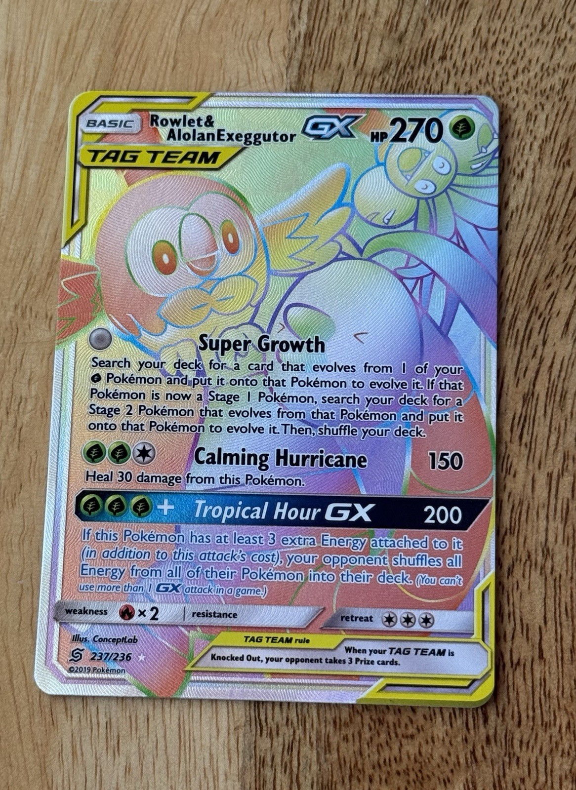 Rowlet & Alolan Exeggutor GX (Rainbow Secret) 237/236 Sm-Unified Minds Holo NM