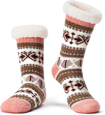 Women'S Fuzzy Slipper Socks with Non-Slip Grippers, Cozy Fluffy Sherpa Lined, Cu