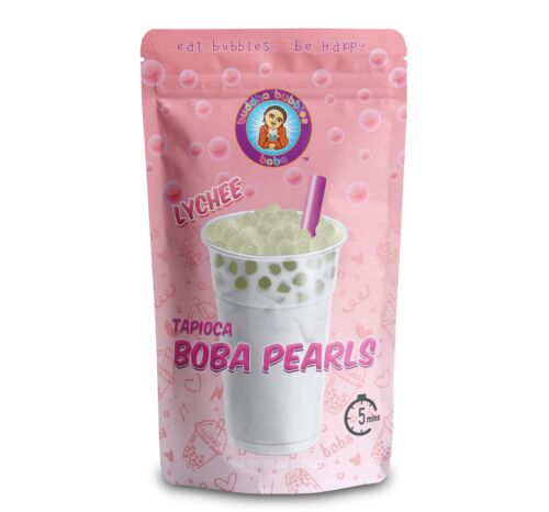 LYCHEE Quick Cook Real Tapioca Bubble Tea Pearls by Buddha Bubbles (10 Ounces)