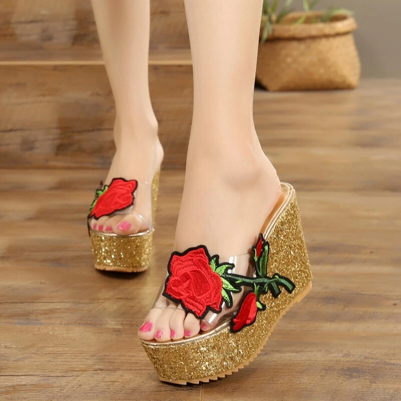 Sequin wedge online sandals