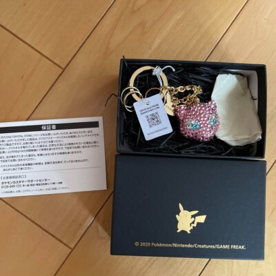 Pokemon Center Original Mew Face Bag Charm Swarovski Crystal Stone