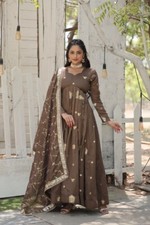 party wear Traditional Beige Gown Wedding Wear For Festival Party Wear Gown