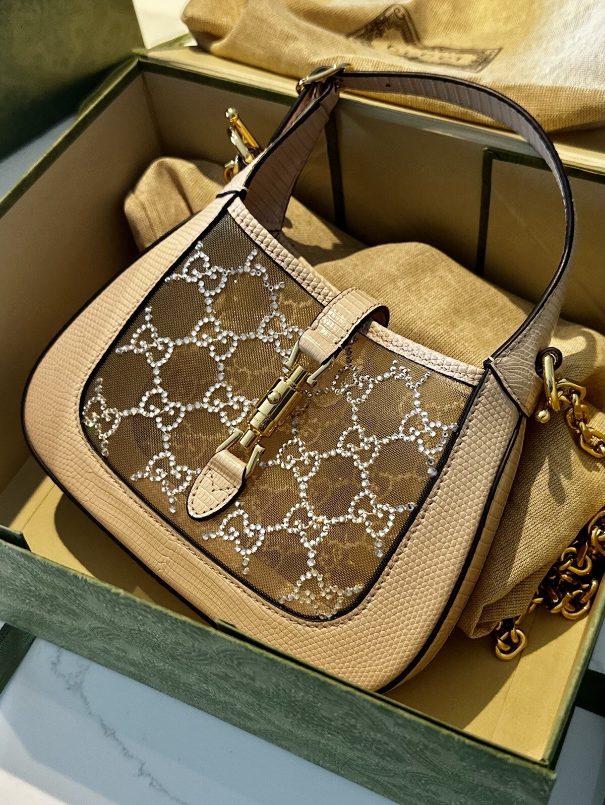 gucci crystal lizard bag