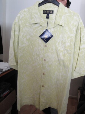 NWT! NAT NAST Light Green & White Hawaiian Flowers Loop Collar 100% Silk XXL
