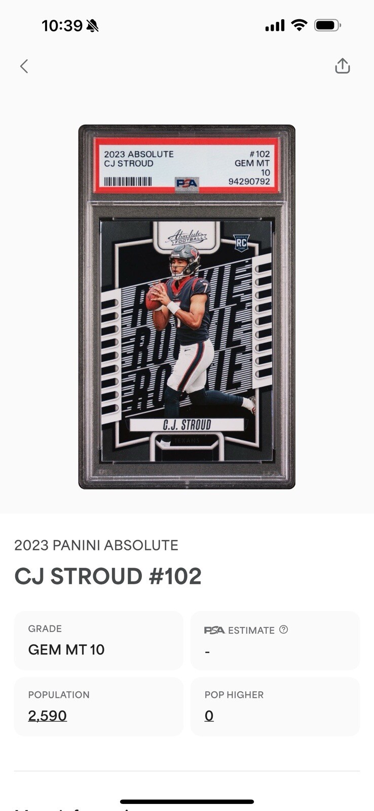 2023 Panini Absolute - Rookie #102 CJ Stroud (RC) Houston Texans PSA 10 view 5