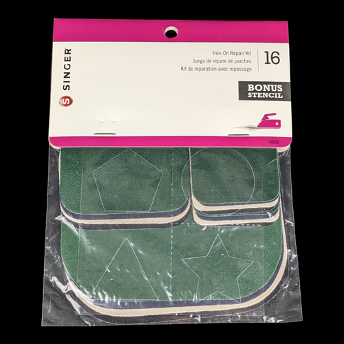 Singer Notions Iron-On Patches Repair Kit 16 Assorted Sizes Colors BONUS Stencil - 第 1/7 張圖片