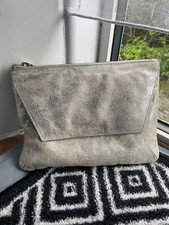 Oasis Leather Silver Metallic Shimmer Evening Clutch Bag With Arm Strap