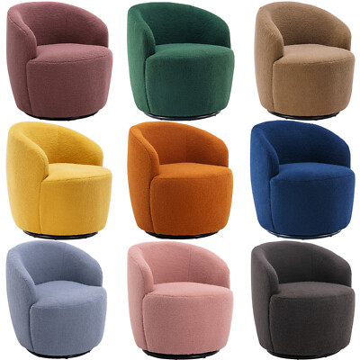 Modern Swivel Accent Chair Upholstered Teddy Fabric Barrel Chair