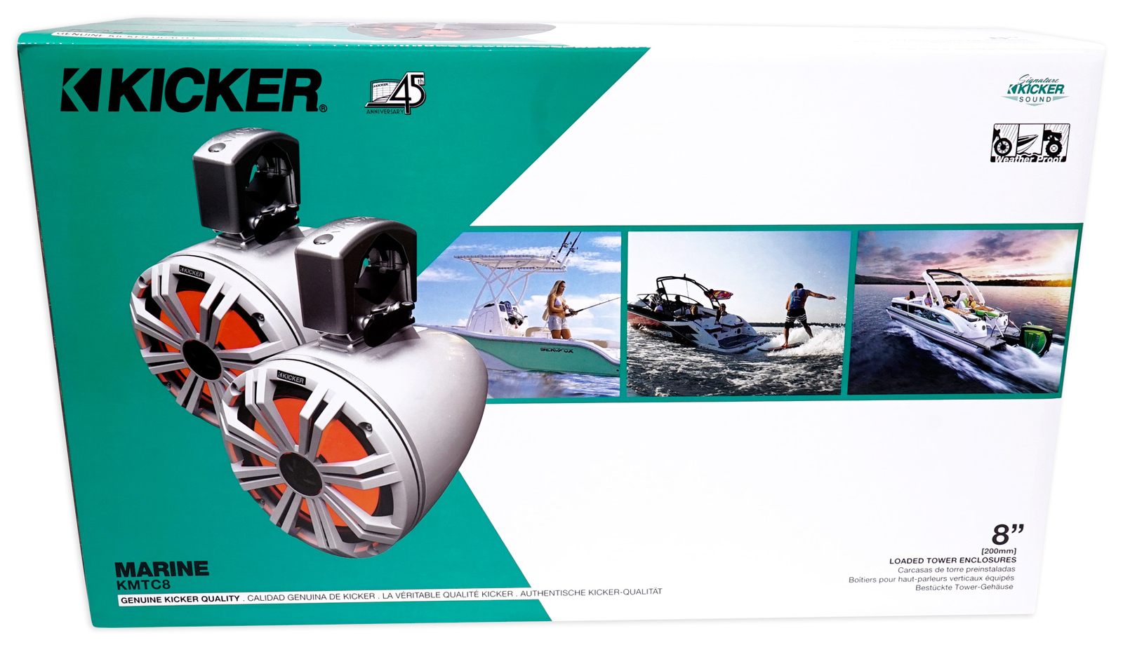 Пара динамиков KICKER 45KMTC8W мощностью 8 600 Вт для морской вейкборда со светодиодами KMTC8