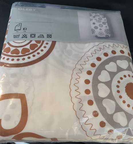 IKEA OLEBY Twin Duvet Cover with 1 Pillowcase Beige Gray on White - Picture 4 of 5