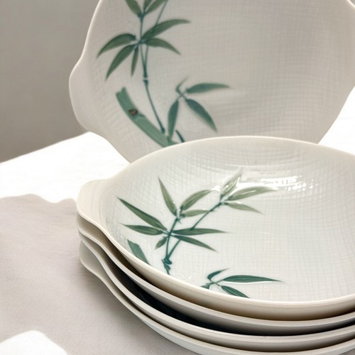 Set of 5 Japan BAMBOO TEXTURED China Hand Painted 7.5" SOUP BOWLS Five - Picture 2 of 5
