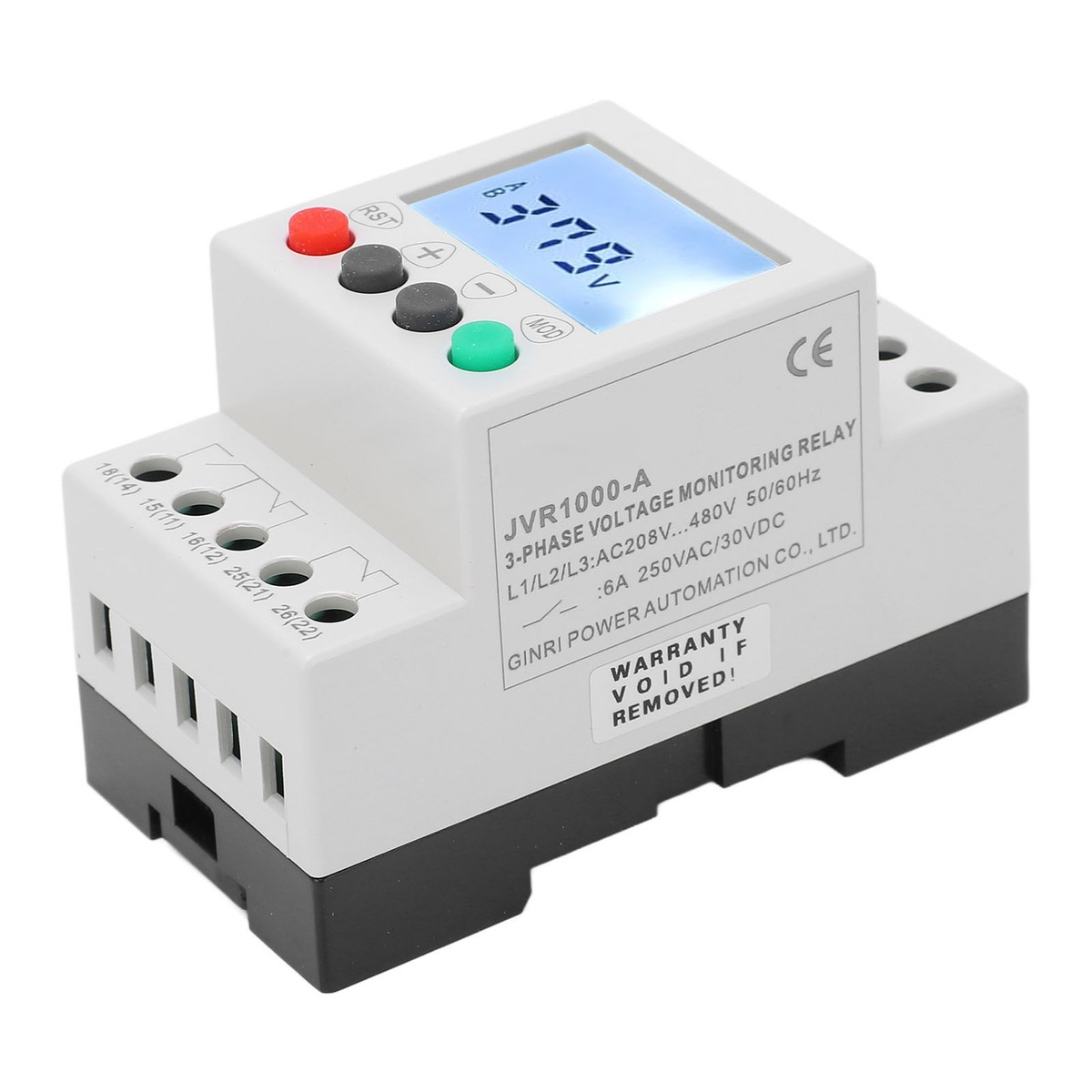DIN Rail Mount Voltage Relay GRV8-04 M460 3-Phase Voltage Monitoring ...