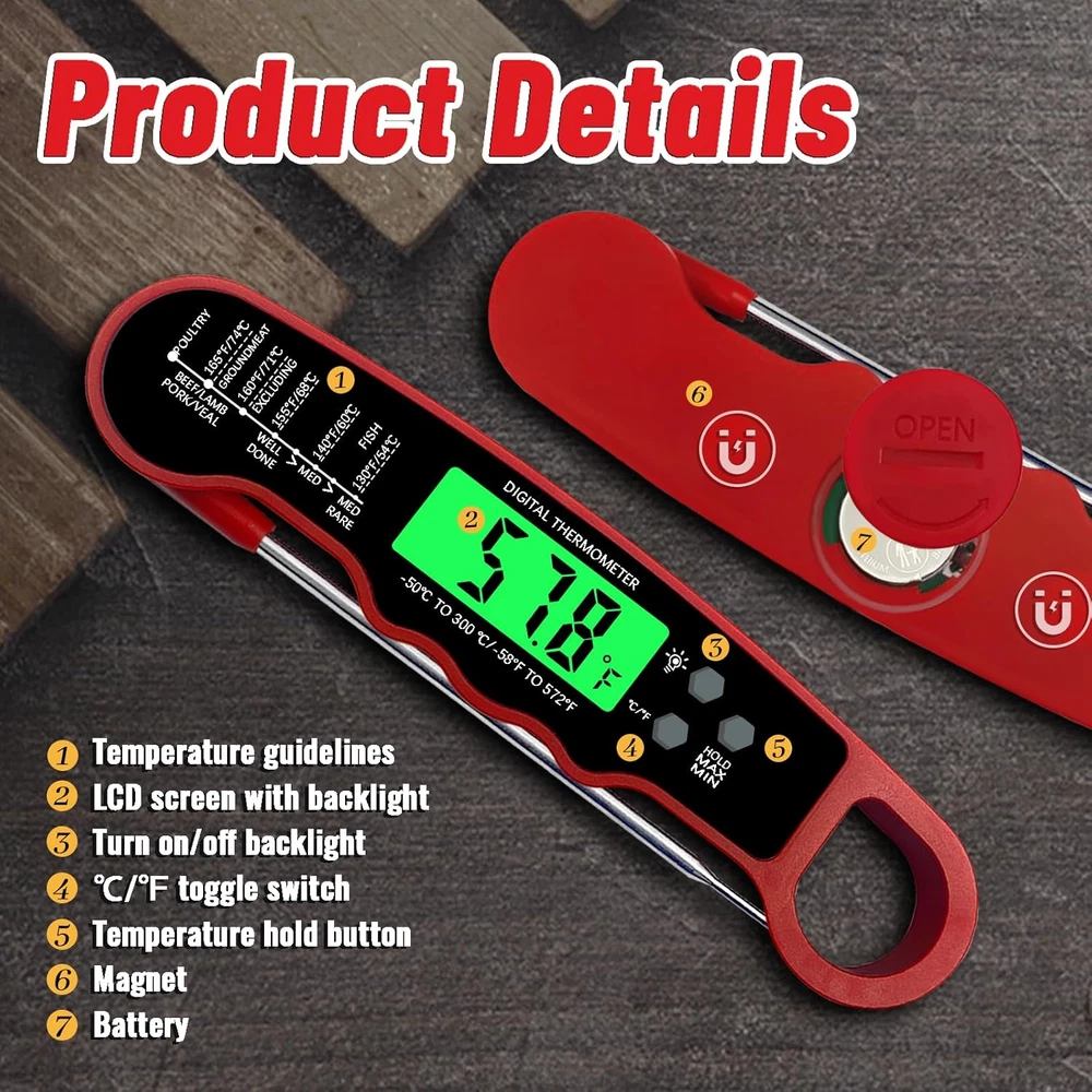 Meat Thermometer Digital, IP67 Waterproof Food Thermometer for Cooking and Bakin