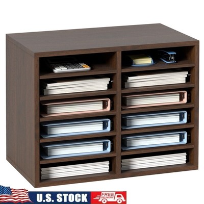 12 Compartment Wood Literature Display Rack Organizer Office Home Storage MDF US