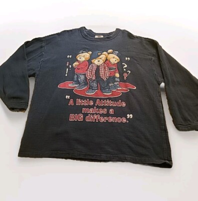 Vintage 90s Faded Glory Woman Attitude Bears Navy Blue Pullover Thick Long...