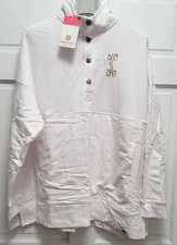 Marley Lilly 1/4 Snap-up Monogrammed Letter K Mock Neck Sweatshirt White L/XL