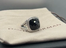 David/Yurman Sterling Silver 14mm Albion Black Onyx & Diamond Ring Sz 7.5