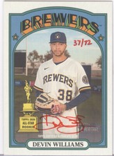 DEVIN WILLIAMS 2021 TOPPS HERITAGE REAL ONE AUTO #ROA-DW RED INK 37/72 BREWERS!!