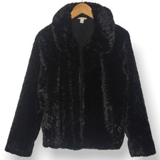 Cato Est 1946 Black Plush Faux Fur Open Front Coat W/pockets Women's Size Large