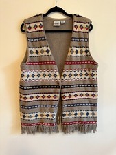 Tribal Southwestern Vest Knit Design w/ Fringes Women's Size L Innovation Sport
