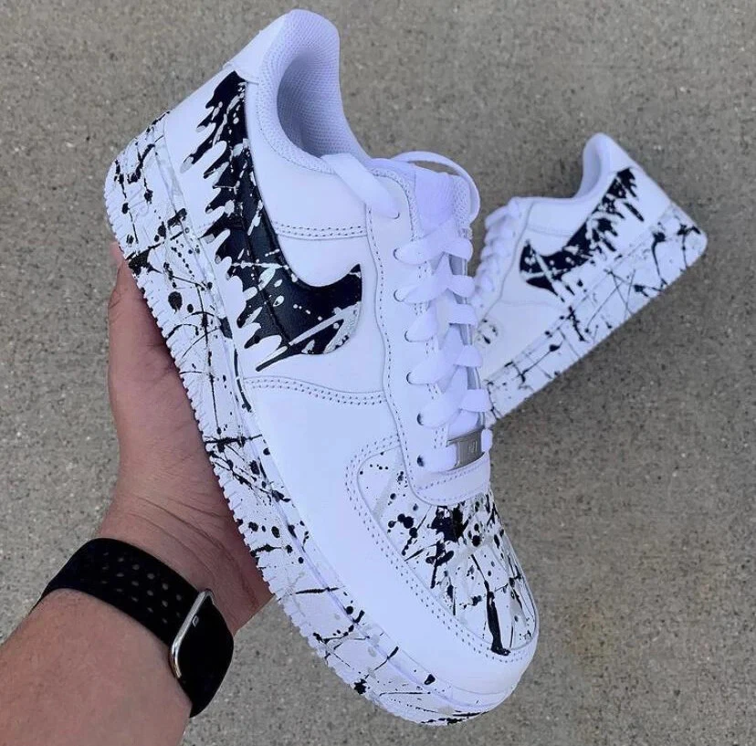 Pino Odia Esquivo Nike Custom Air Force 1 &#034;Cookies N Cream V2&#034; and Splatter Shoes  White Black Mens | eBay