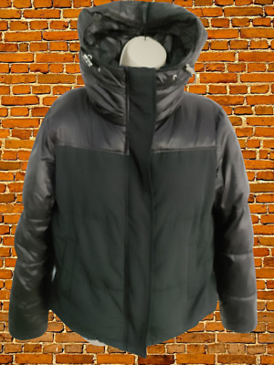 NEXT DAMEN-WINTERJACKE GRÖSSE UK 6 SCHWARZ MIT KAPUZE WATTIERT REISSVERSCHLUSS WARM WATTIERT MANTEL