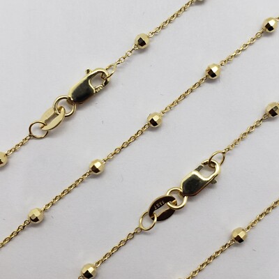 14K Massiv Gelbgold Station Kugel Perlen Rolo Armband Fußkettchen 2mm 4mm 7'' 10''