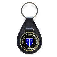 US Army 97th Training Brigade Veteran Black Leather Keychain Silver Keyring