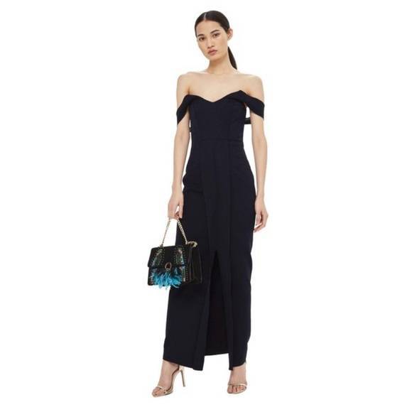 TopShop Crepe Bardot Slit Maxi Dress Gown