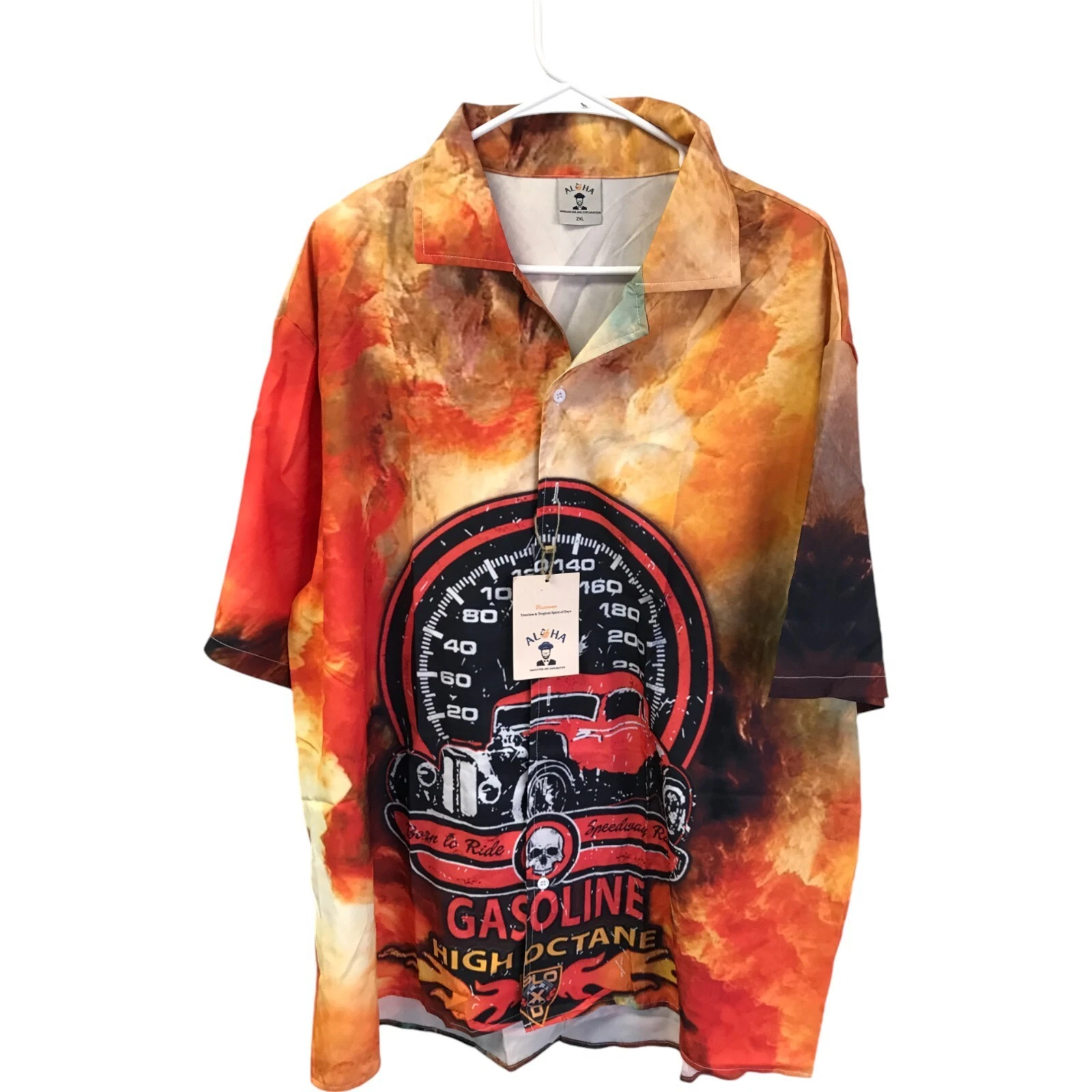 $29.69 Aloha Button Up Shirt Men 2XL Multi Gasoline High Octane Short Sleeve NWT