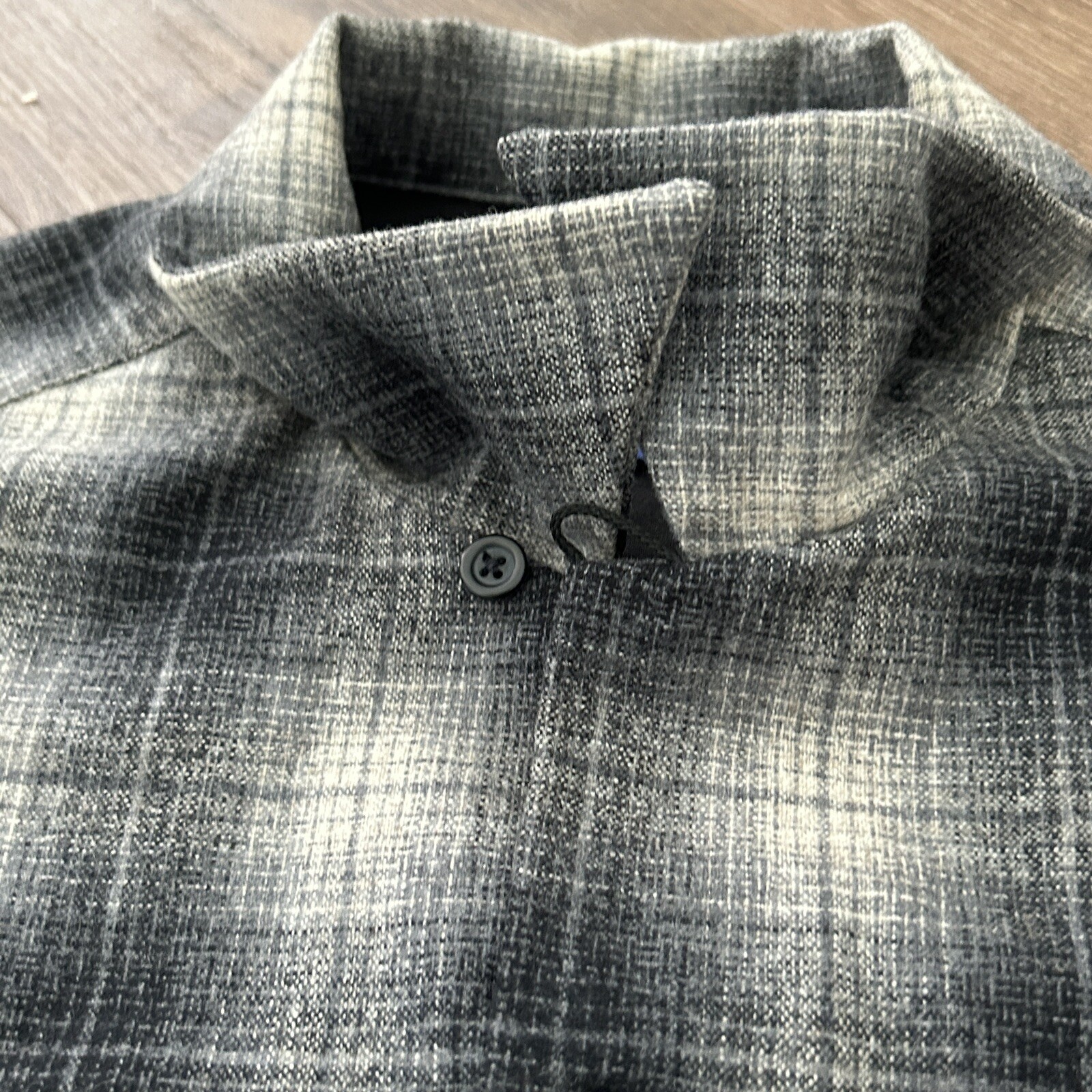 Pendleton Black/gray Shadow Plaid Loop Collar Flap Pocket Board Shirt L LARGE