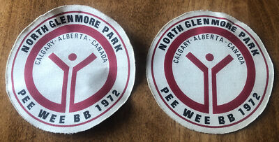 2- North Glenmore Park Calgary Alberta Canada Pee Wee BB 1972 Patches 4-1/2  vtg
