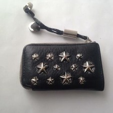 Jimmy Choo Black Leather-Silver Star Coin-Key Case 4in x 2.5in