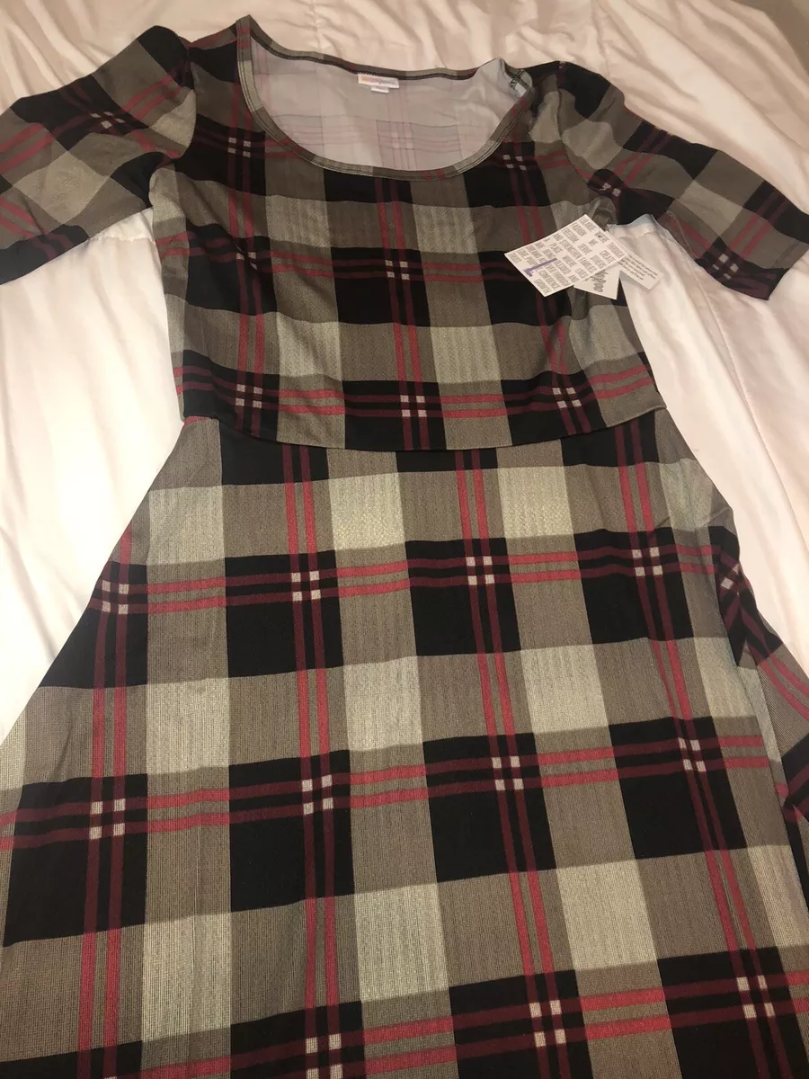 NWT LuLaRoe Ana Black/Tan/Gray/Red Plaid Long Maxi Dress L 12-14