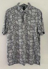 Adidas Climacool Men's L Golf Polo Shirt Gray Camo Geometric S Sleeve