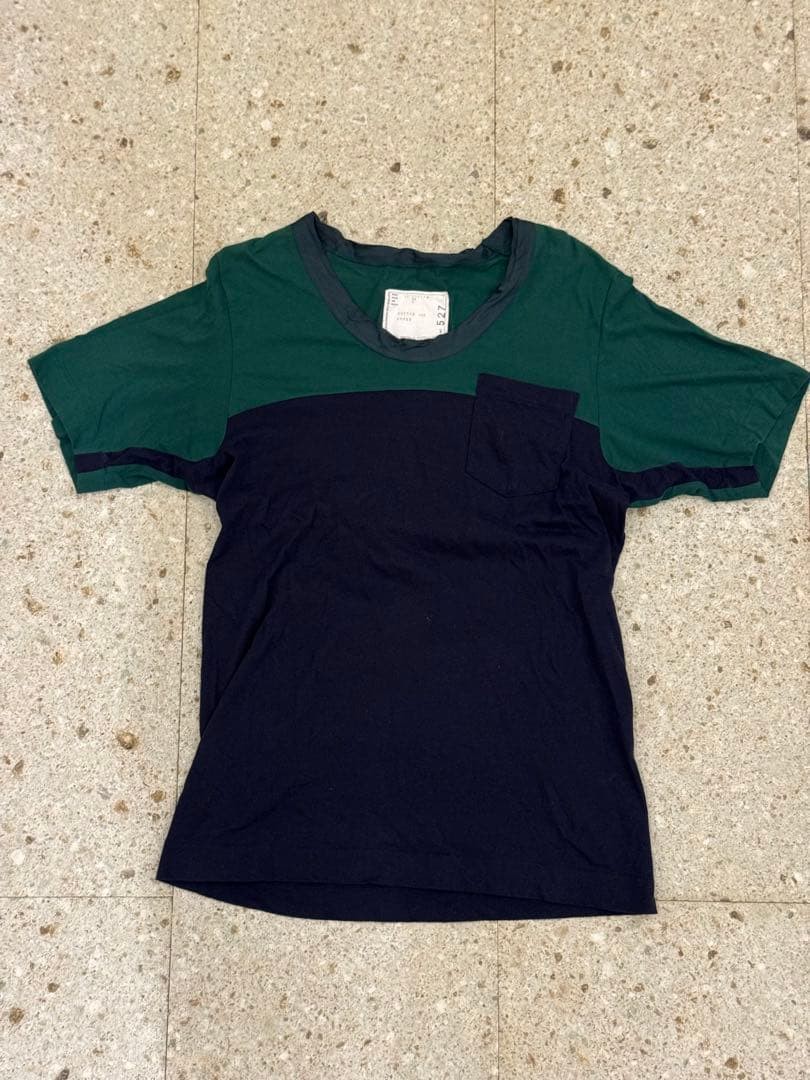 sacai Green/Navy Colorblock T-Shirt Size M Men's Casual Top Good Condition