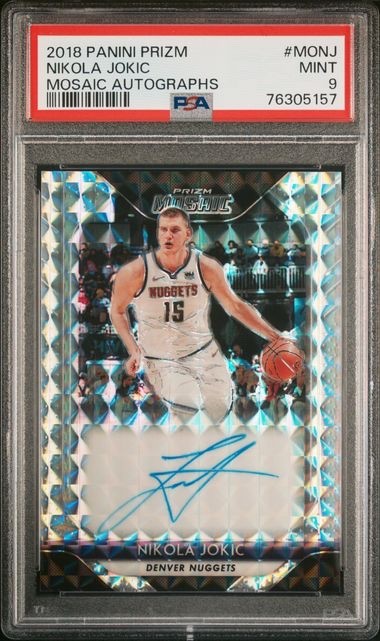 Nikola Jokic #MO-NJ Basketball Cards 2018 Panini Prizm Mosaic Autographs trading card — raw and PSA graded price guide