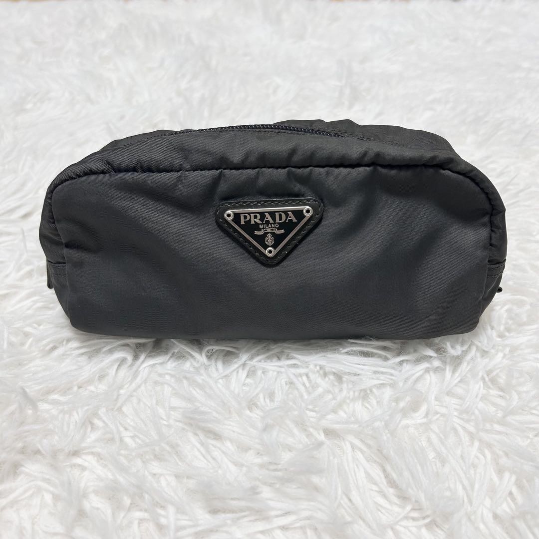 PRADA State Nylon Pouch with Triangle Logo Plate DS934577