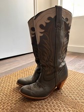 Capezio 363 vintage gray leather fancy stitch wood heel western cowboy boots 8M
