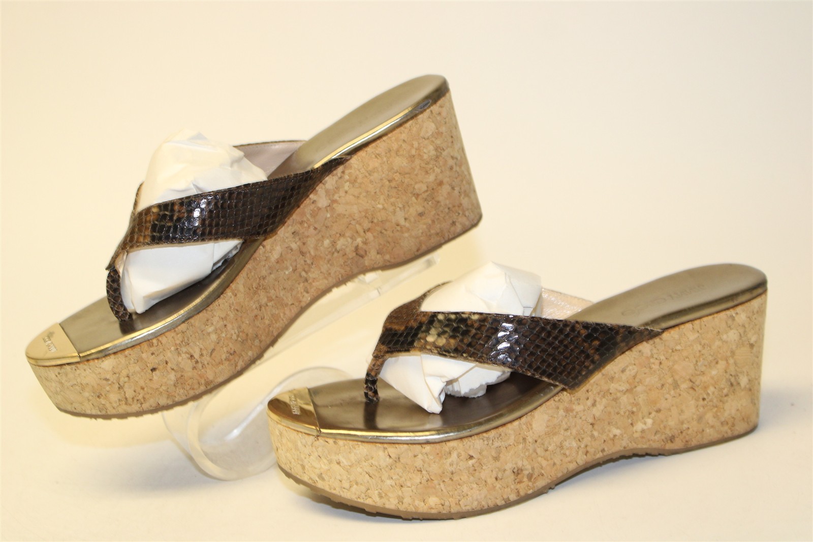 Jimmy Choo Python-Print Leather Wedge Sandals Wom… - image 1