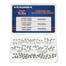 3 Values 75 Pcs 2.5A 3A 5A 125V 3.6x10mm Christmas Light Fuses Kit 2.5 3 5...