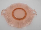 Vintage Pink Depression Era Glass Double Handle 10.25" Serving Plate Floral